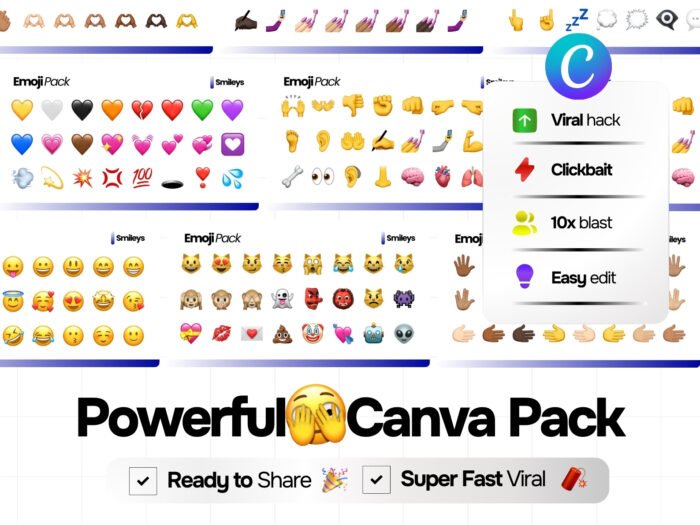 Need more clicks & comments? This Canva emoji pack is your secret weapon. Realistic designs for standout content. 🔥