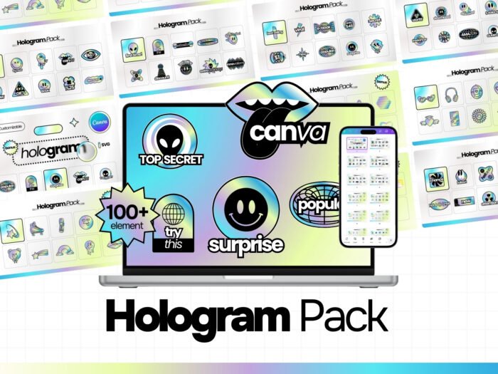 ✨1000+ Holographic Stickers for Canva! Add pro-level shine to your designs in seconds. Perfect for social media & more.